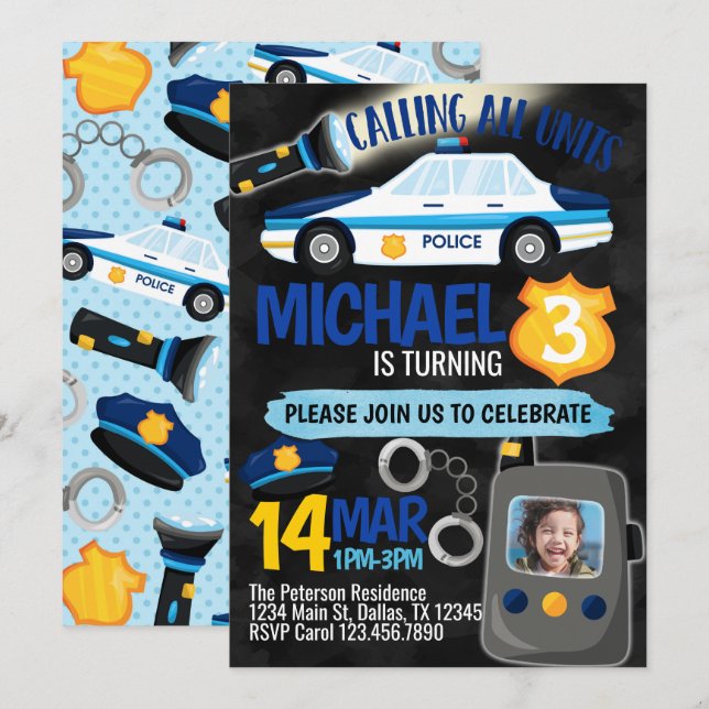 Police Cop Policeman Birthday Party Invitation (Front/Back)