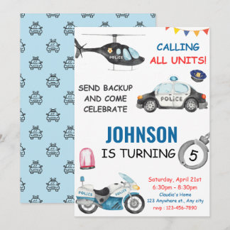 Police Cop Policeman Birthday Party Invitation