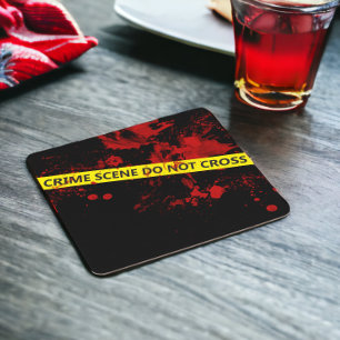 Police Crime Scene Tape Square Paper Coaster