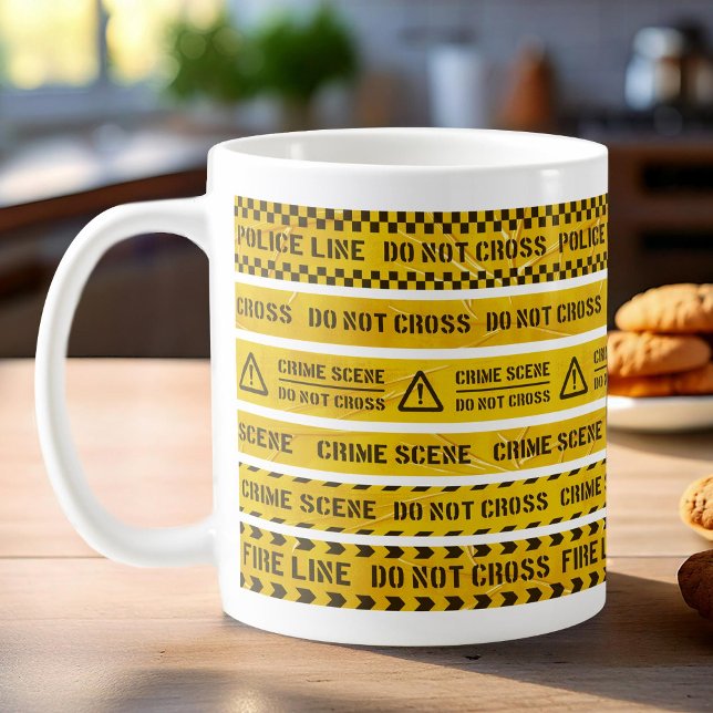 Police crime scene yellow stripes coffee mug (Creator Uploaded)
