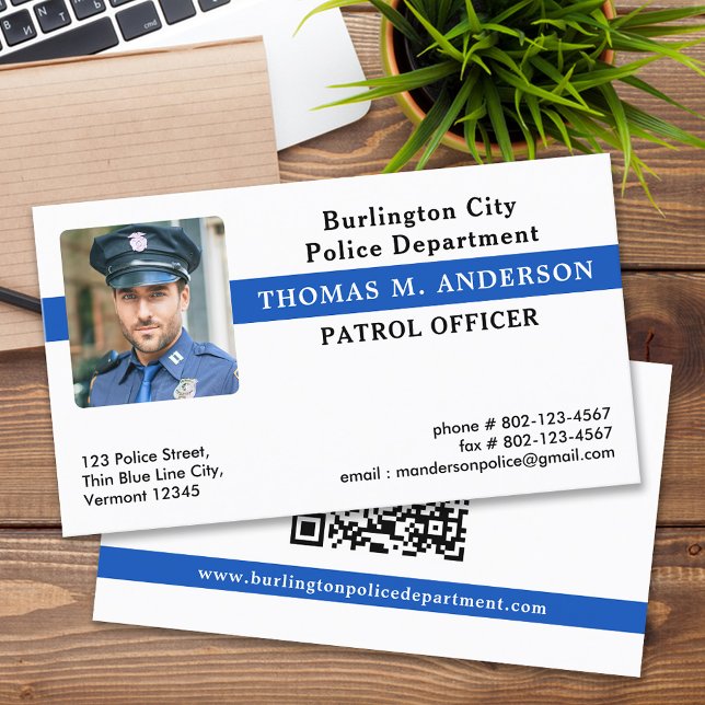 Police Custom Photo Law Enforcement Thin Blue Line Business Card (Creator Uploaded)