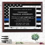 Police Custom Years Service Blue Law Enforcement Award Plaque<br><div class="desc">Celebrate and show your appreciation to an outstanding Police Officer with this Thin Blue Line Award - American flag design in Police Flag colors , distressed design. Personalize this police retirement award with officers name, text with law enforcement department name and community, and date of retirement. COPYRIGHT © 2020 Judy...</div>
