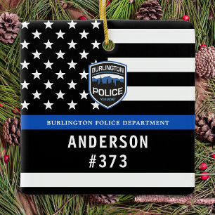 Police Department Blue Custom Logo Law Enforcement Ceramic Ornament