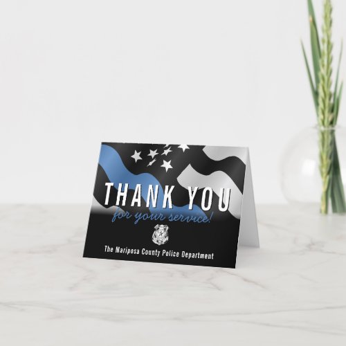 Police Department Blue Line Flag First Responder Thank You Card