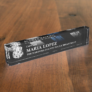 Police Department Captain Thin Blue Line Logo Desk Name Plate