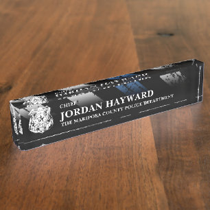 Police Department Cheif Blue Line Logo Employee Desk Name Plate