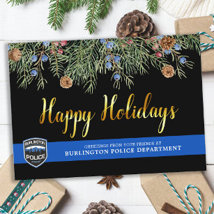 Police Department Christmas Thin Blue Line Happy  Holiday Card
