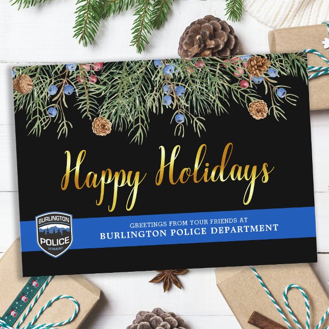 Police Department Christmas Thin Blue Line Happy  Holiday Card (Creator Uploaded)