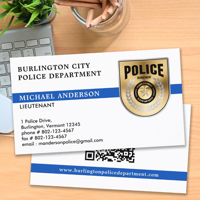Police Department Custom Law Enforcement Blue Logo Business Card (Creator Uploaded)