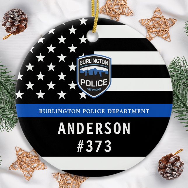 Police Department Custom Logo Blue Law Enforcement Ceramic Ornament (Creator Uploaded)