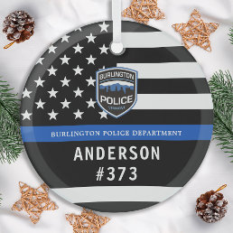 Police Department Custom Logo Blue Law Enforcement Glass Ornament