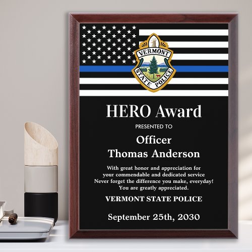 Police Department Custom Logo HERO Officer  Award Plaque