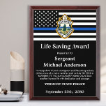 Police Department Custom Logo Life Saving  Award Plaque<br><div class="desc">Celebrate and show your appreciation to an outstanding Police Officer with this Thin Blue Line Police Life Saving Award - American flag design in Police Flag colors , modern black blue design with custom police department logo. Personalize this police officer award with officers name, text with law enforcement department name,...</div>
