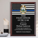 Police Department Custom Logo Officer Of The Year  Award Plaque<br><div class="desc">Celebrate and show your appreciation to an outstanding Police Officer with this Thin Blue Line Police Officer Of The Year Award - American flag design in Police Flag colors , modern black blue design with custom police department logo. Personalize this police officer award with officers name, text with law enforcement...</div>