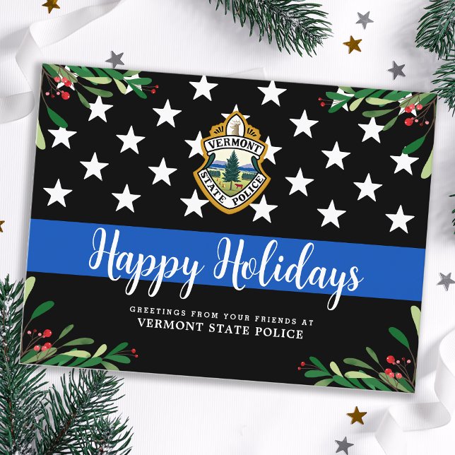 Police Department Custom Logo Thin Blue Line  Holiday Postcard (Creator Uploaded)