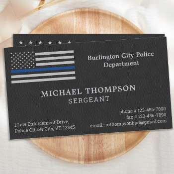 Police Department Faux Leather Law Enforcement Business Card by BlackDogArtJudy at Zazzle