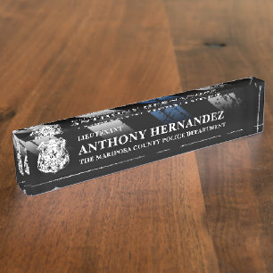 Police Department Lieutenant Thin Blue Line Logo Desk Name Plate
