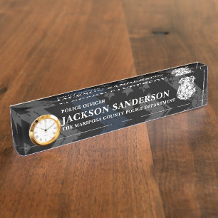 Police Department Logo Thin Blue Line Officer Desk Name Plate