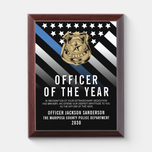 Police Department Officer of the Year Logo Award Plaque