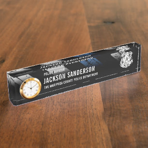 Police Department Officer Thin Blue Line Logo Desk Name Plate