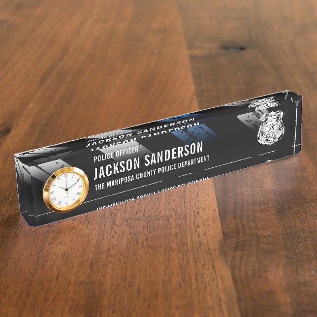 Police Department Officer Thin Blue Line Logo Desk Name Plate (Side)