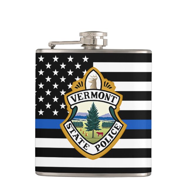 Police Department Personalized Logo Thin Blue Line Flask (Front)