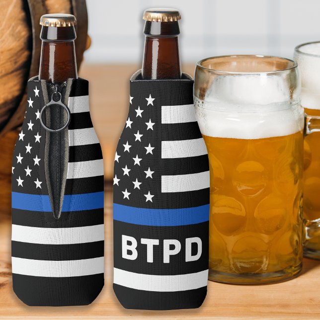Police Department Personalized Thin Blue Line Bott Bottle Cooler (Creator Uploaded)