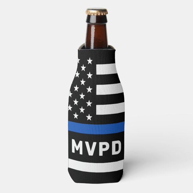 Police Department Personalized Thin Blue Line Bottle Cooler (Bottle Front)