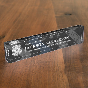 Police Department Thin Blue Line Logo Officer Desk Name Plate