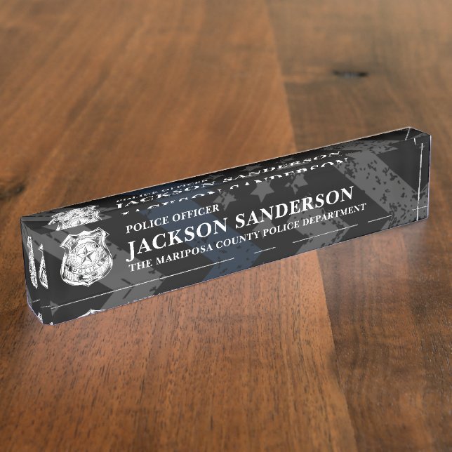 Police Department Thin Blue Line Logo Officer Desk Name Plate (Side)