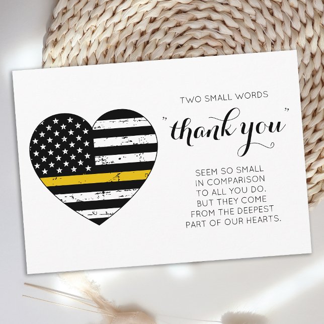 Police Dispatcher 911 Thin Gold Line Heart Thank You Card (Creator Uploaded)
