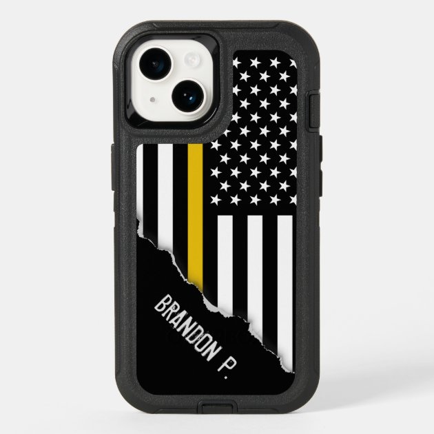 Police Dispatcher Thin Gold Line Flag Custom Name Otterbox iPhone