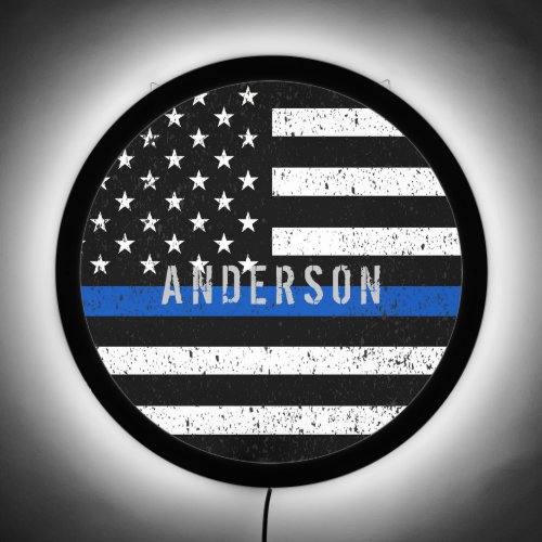 Police distressed Thin Blue Line with name LED Sign