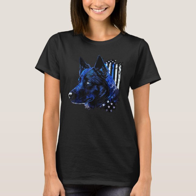 Police Dog K9 Officer Patriotic American Flag Cani T-Shirt (Front)