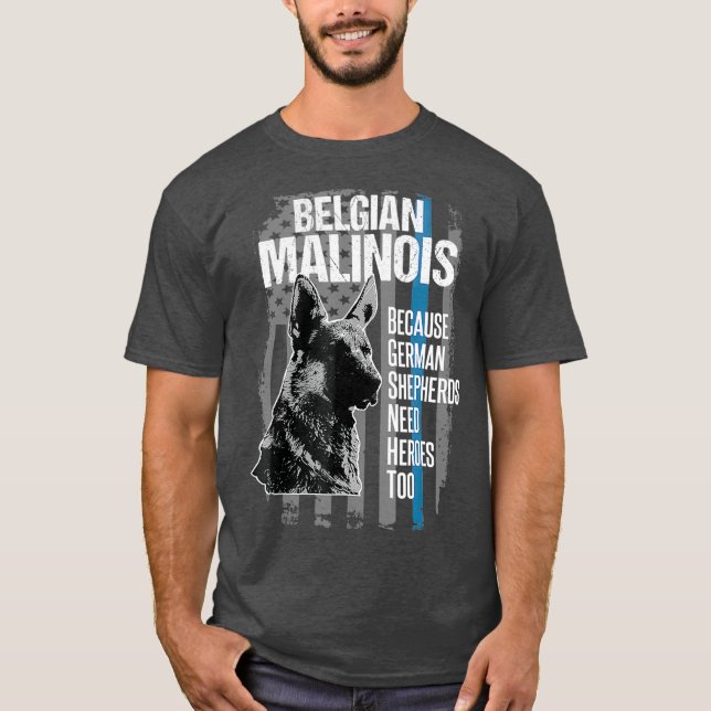 Police Dog Malinois Tshirt Funny K9 Thin Blue (Front)