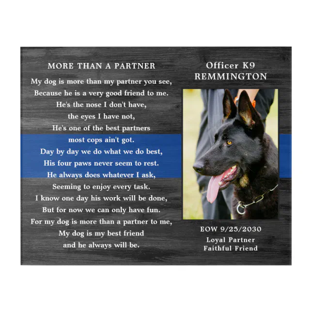 Police Dog Memorial Fallen Officer Police K9 Photo Acrylic Print | Zazzle
