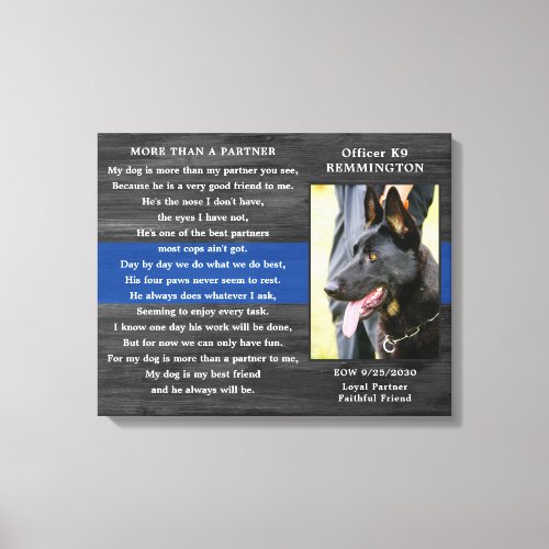 Police Dog Memorial Fallen Officer Police K9 Photo Canvas Print