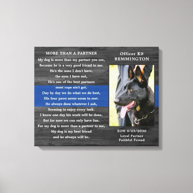 Police Dog Memorial Fallen Officer Police K9 Photo Canvas Print (Front)