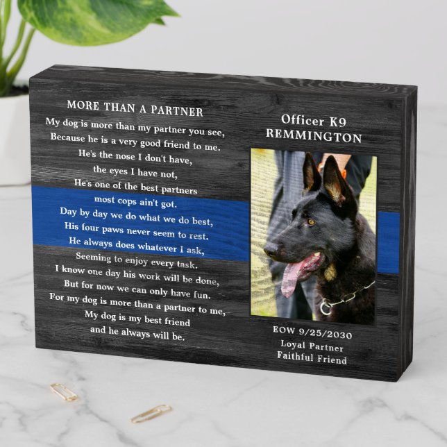 Police Dog Memorial Fallen Officer Police K9 Photo Wooden Box Sign (In Situ Horizontal)