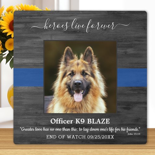 Police Dog Memorial K9 Officer Heroes Live Forever Plaque