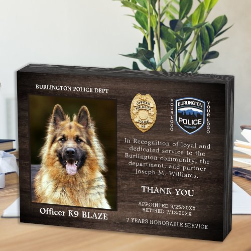 Police Dog Retirement Appreciation K9 Officer Wooden Box Sign