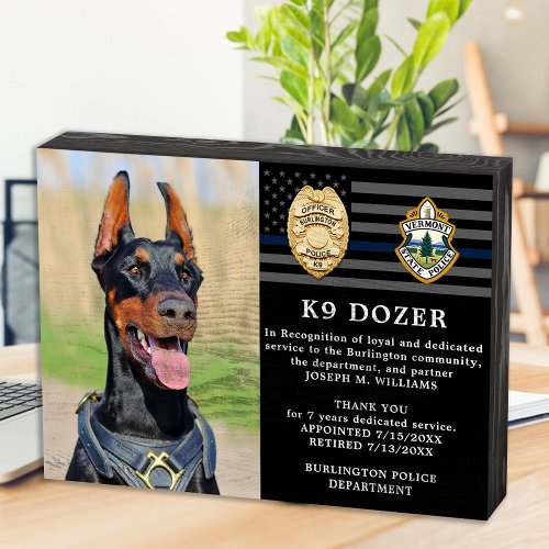 Police Dog Retirement Thin Blue Line K9 Photo Wooden Box Sign