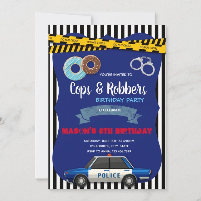 Police donuts party birthday invitation (Front)