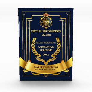 Police emblem wreath elegant navy gold year end acrylic award