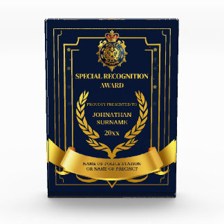 Police emblem wreath elegant navy gold year end acrylic award