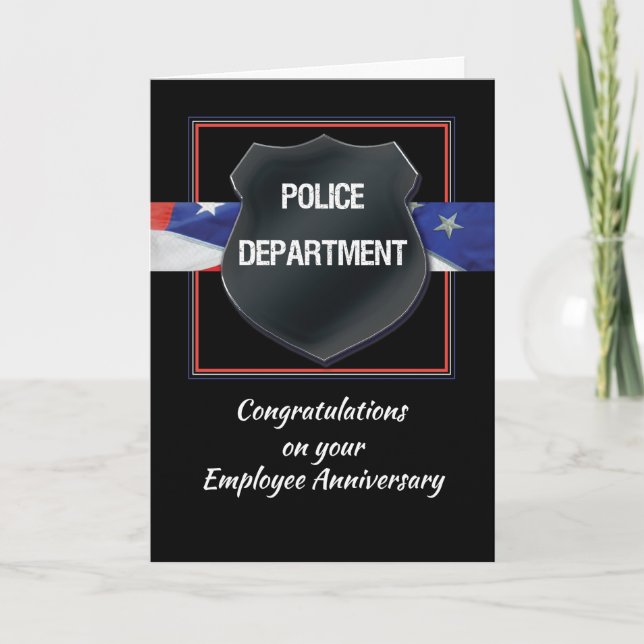 Police Employee Anniversary Congratulations, BlacK Card (Front)
