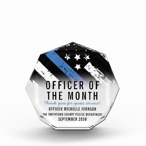 Police Employee of the Month Thin Blue Line Flag Acrylic Award