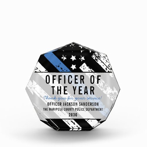 Police Employee of the Year Blue Line Flag Acrylic Award