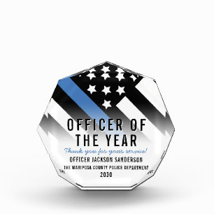 Police Employee of the Year Blue Line Flag Acrylic Award