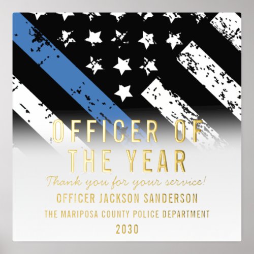 Police Employee of the Year Blue Line Flag Foil Prints
